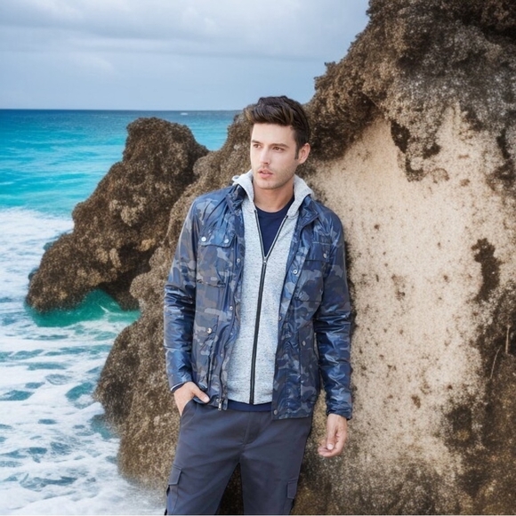 STRUCTURE Jax Cargo Jacket Men’s Camo Hooded Athletic Sweatshirt Zip Windbreaker - Picture 1 of 7